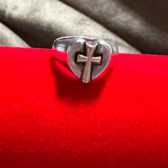 JAMES AVERY CROSS HEART RING 14K Gold And Sterling 6.3g Crosslet Signet Small 4 - Picture 2 of 12